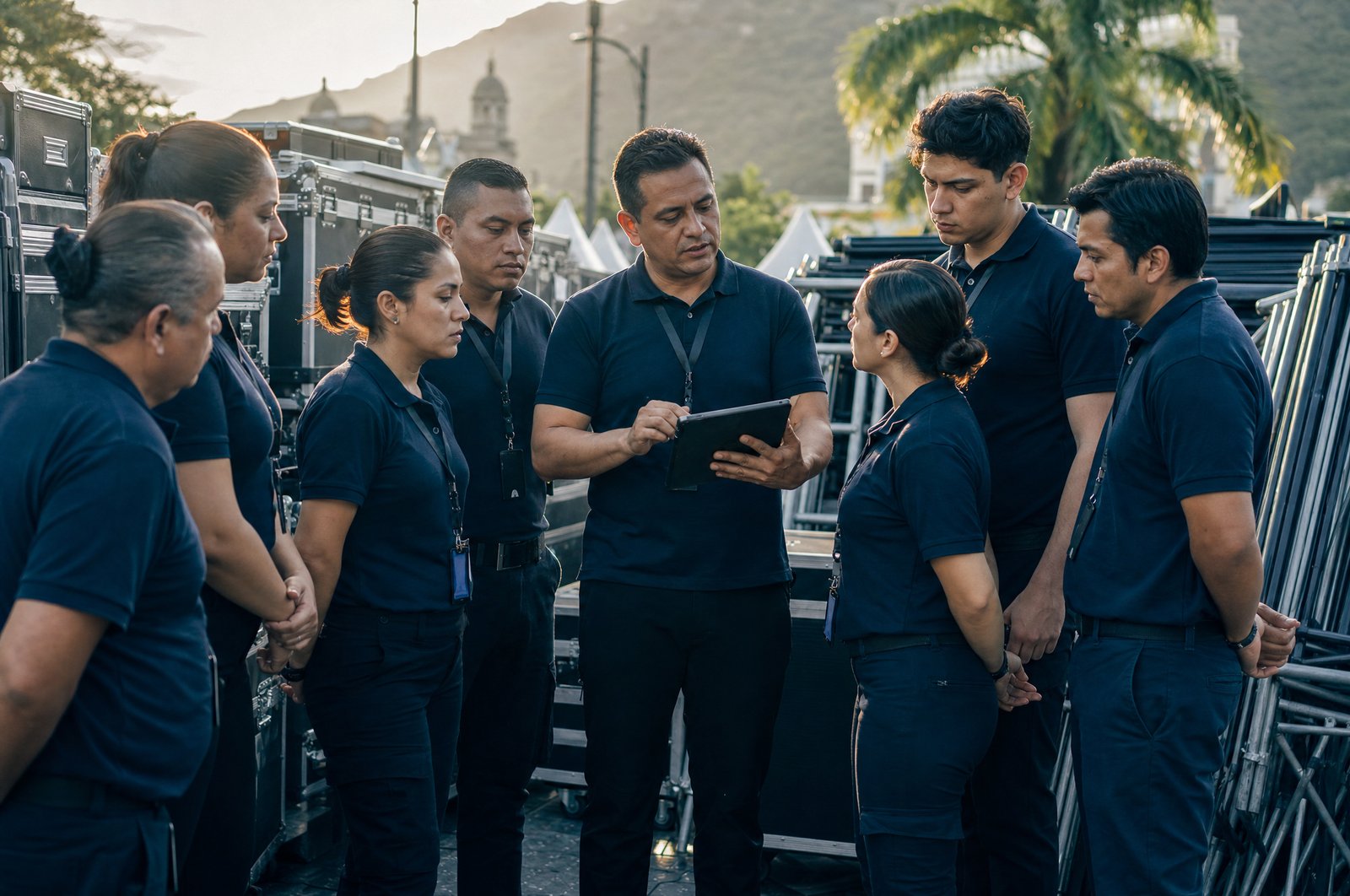 Briefing del equipo operativo antes del inicio de la jornada