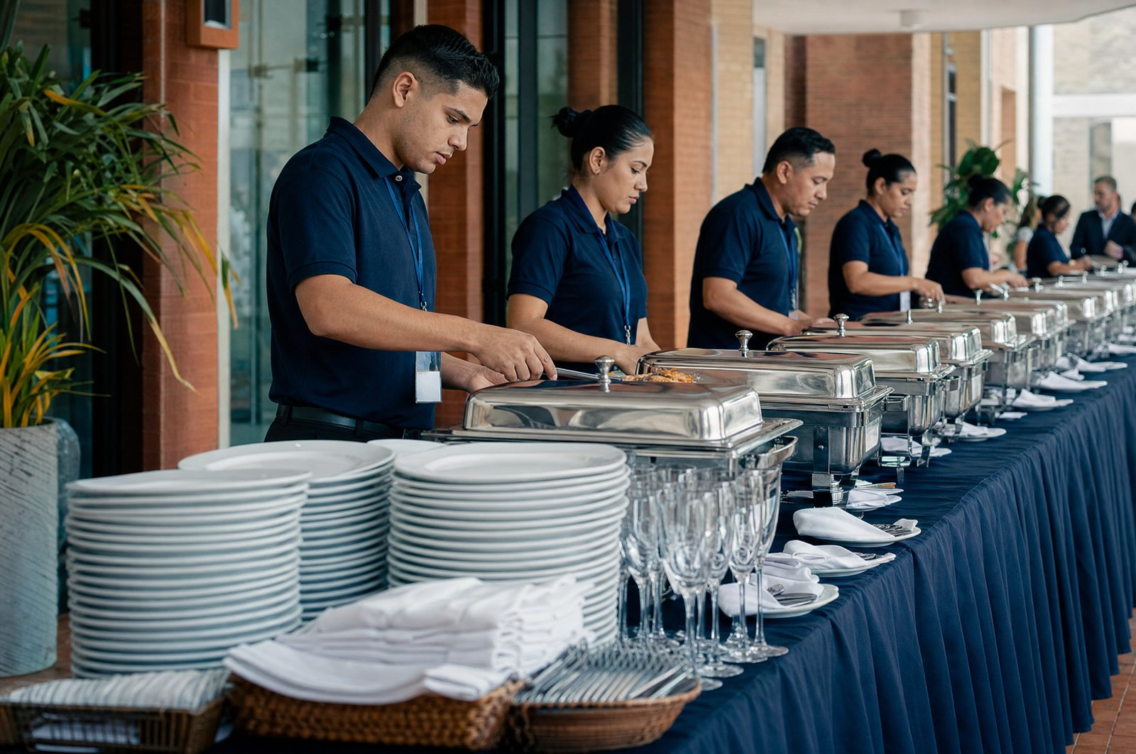 Línea de servicio de alimentación montada para un evento institucional